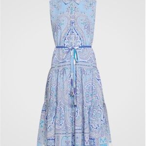 Kobi Halperin Light Blue and Lavender Paisley Tiered Maxi Dress